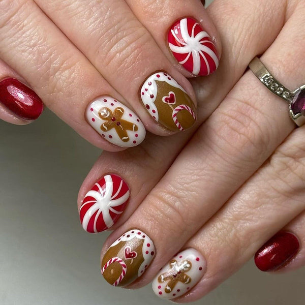 Cute cartoon gingerbread man chocolate house fake nail pads