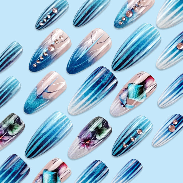 Press on nails DZ609-B7 Striped Flower