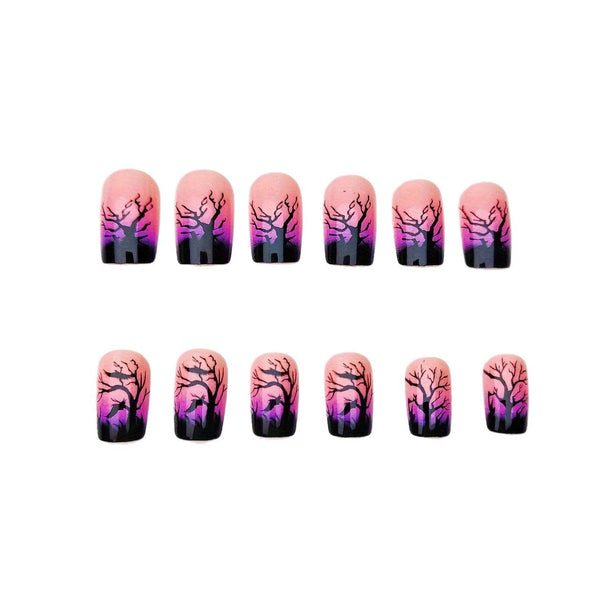 12 Sizes-24 Pcs Press On Nails Dark Violet