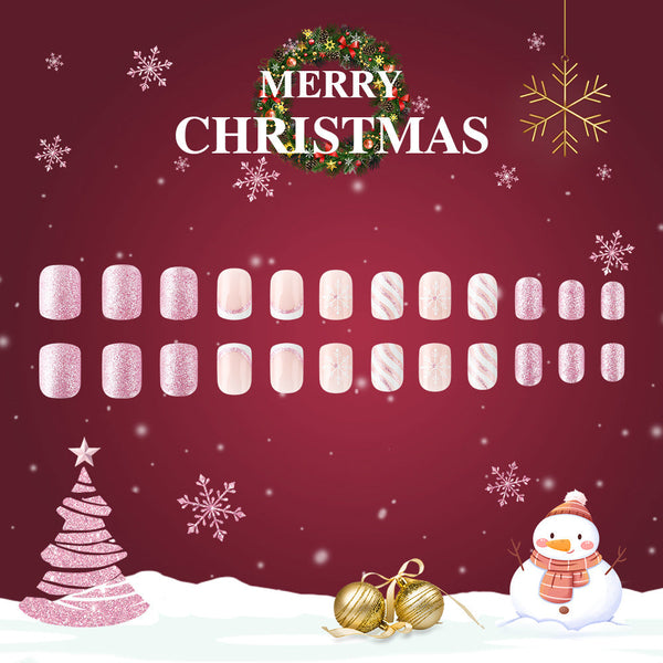Light purple Christmas snowflake glitter manicure