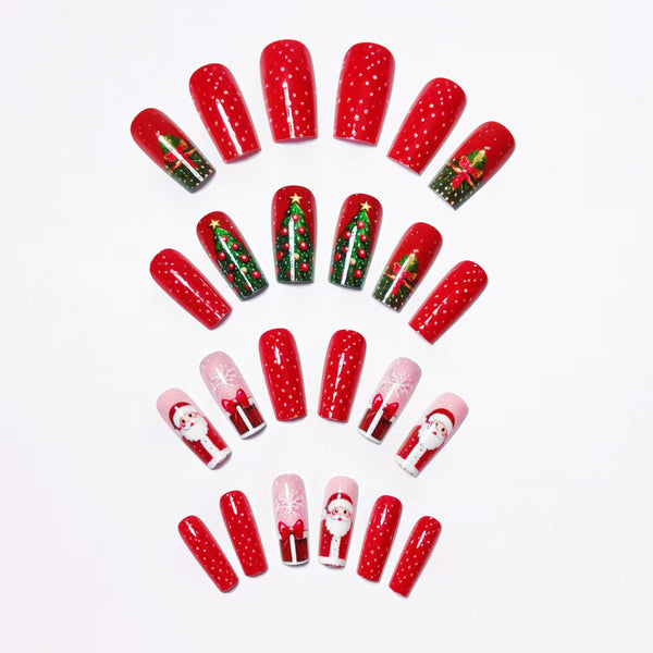 Red Santa Claus Christmas tree manicure