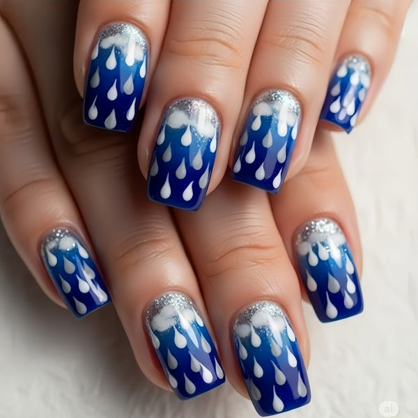 Blue raindrops silver powder ombre