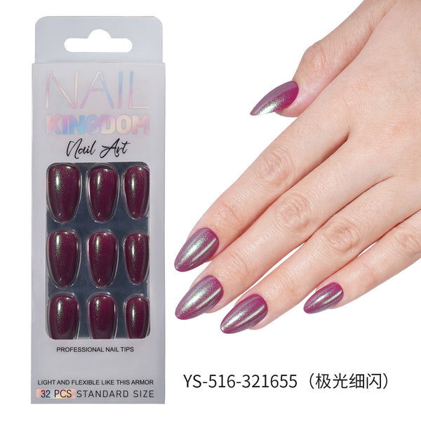 32 Pcs Aurora fine flash short almond manicure