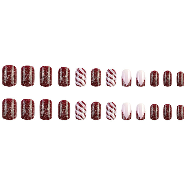 Red and white plaid fake nails