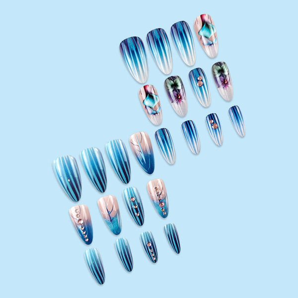 Press on nails DZ609-B7 Striped Flower