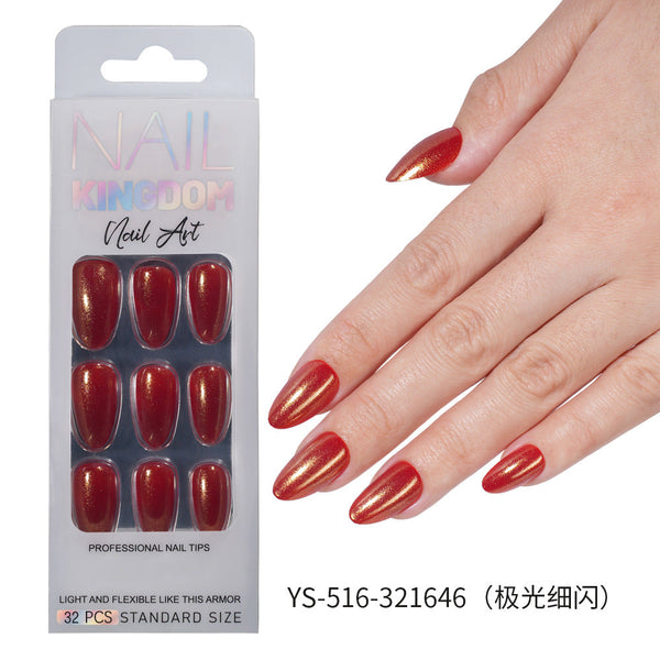 32 Pcs Aurora fine flash short almond manicure