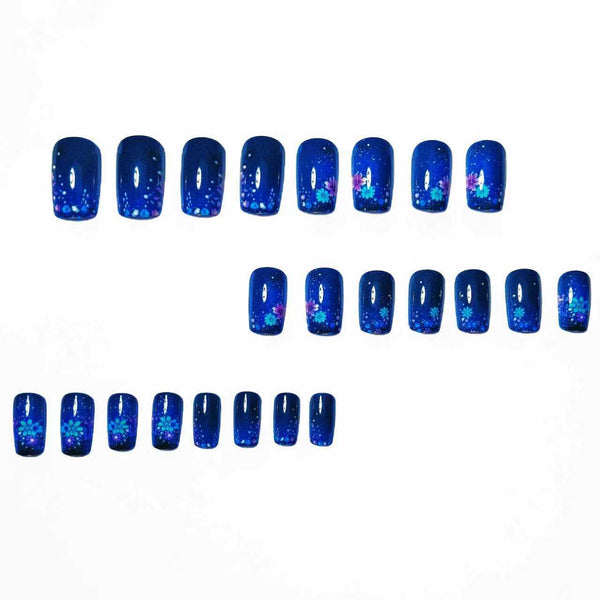 12 Sizes-24 Pcs Press On Nails Blue w-300