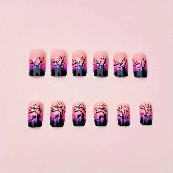 12 Sizes-24 Pcs Press On Nails Dark Violet