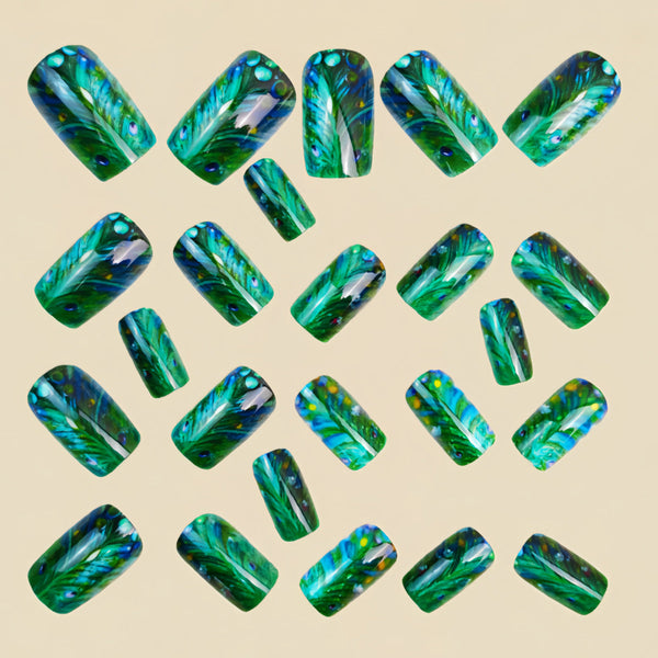 Square green sparrow feather
