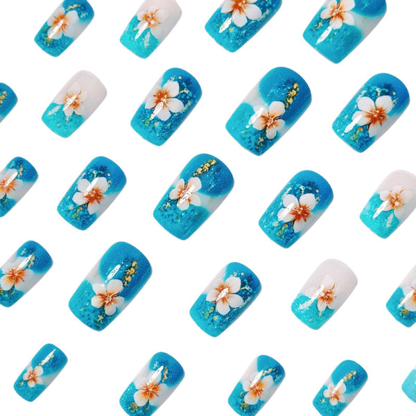 12 Sizes-24 Pcs Press On Nails Blue w-103