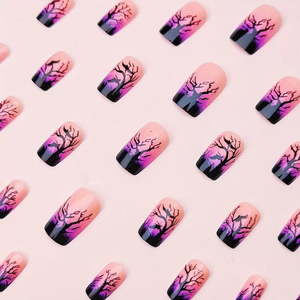 12 Sizes-24 Pcs Press On Nails Dark Violet