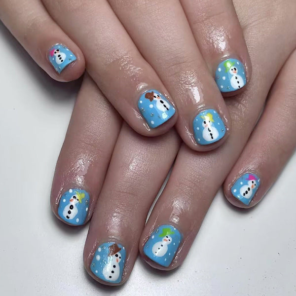 Colorful snowman manicure
