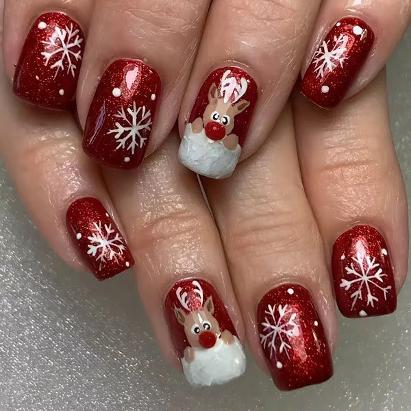 Cute elk fake nails