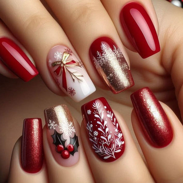 Red snowflake cane bow