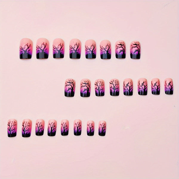 12 Sizes-24 Pcs Press On Nails Dark Violet