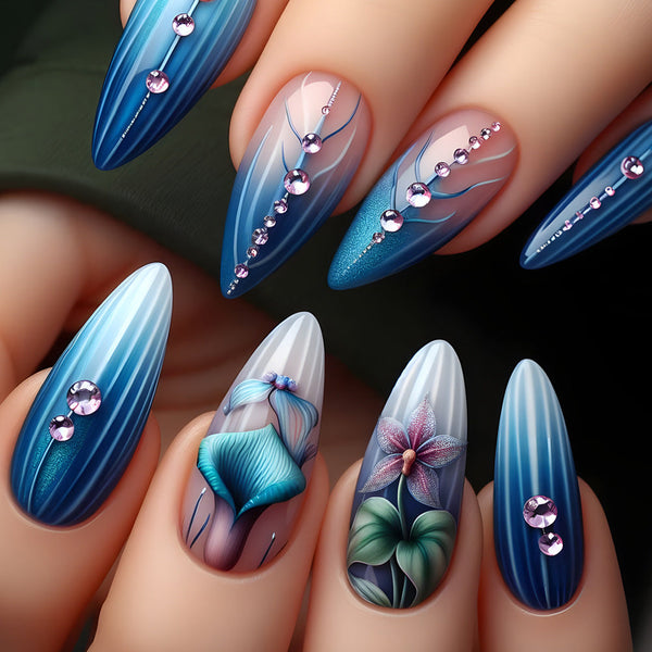 Press on nails DZ609-B7 Striped Flower