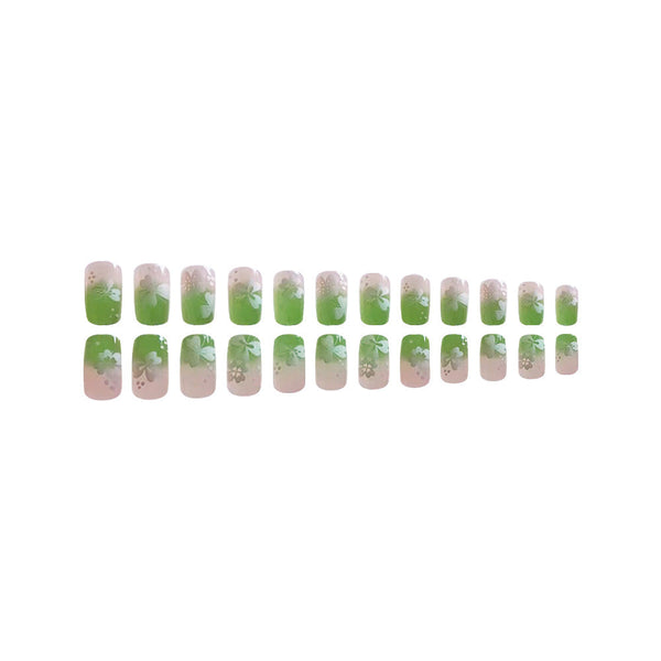 Gradient green clover short square nails