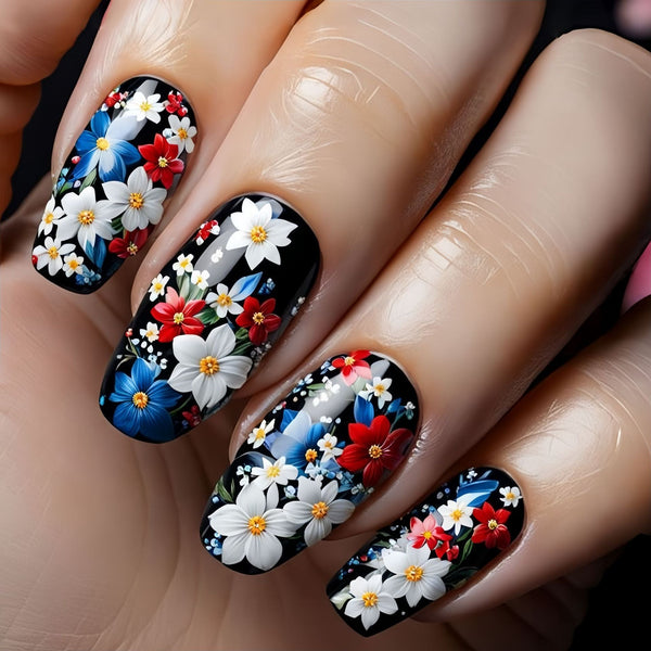 Blue plant flower false nails