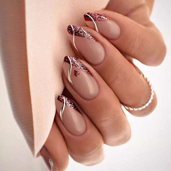 Valentine's Day new nude pink burgundy glitter diamond love