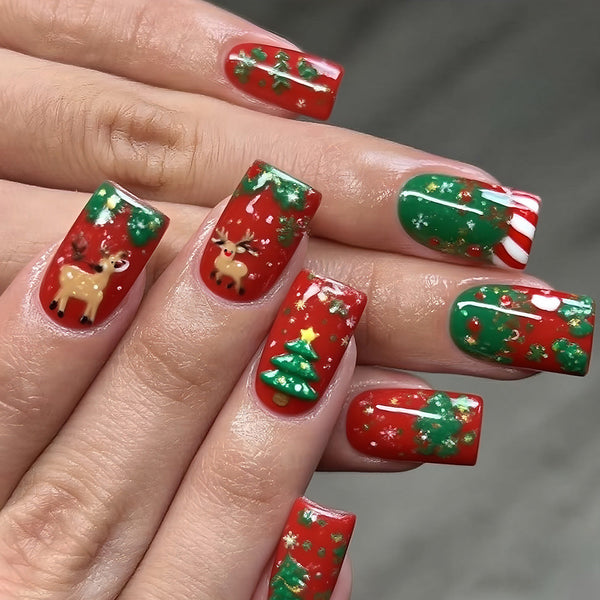 Elk Christmas Gift Striped Red with Green Glitter Armor