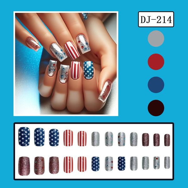 Striped star design fake nail piece