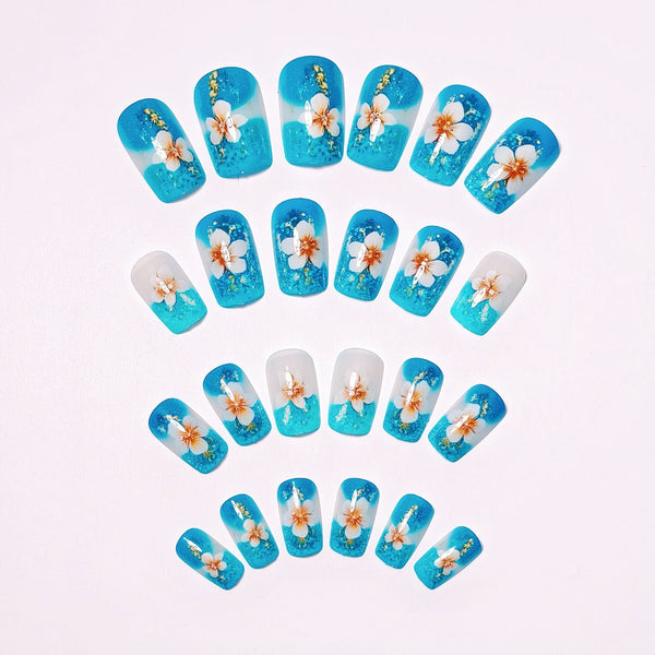 12 Sizes-24 Pcs Press On Nails Blue w-103