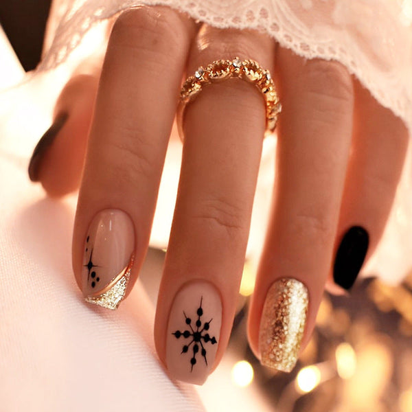 Glitter Snowflake Christmas Element Scrub Fake Nails