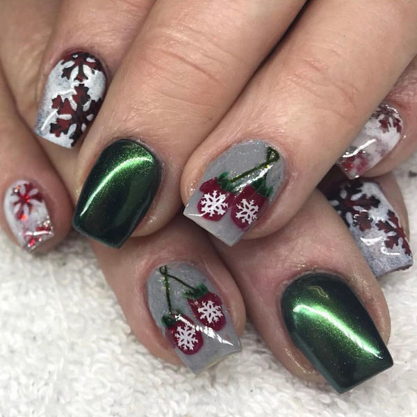 24pcs/Set Press On Nails JB985 green cat eye