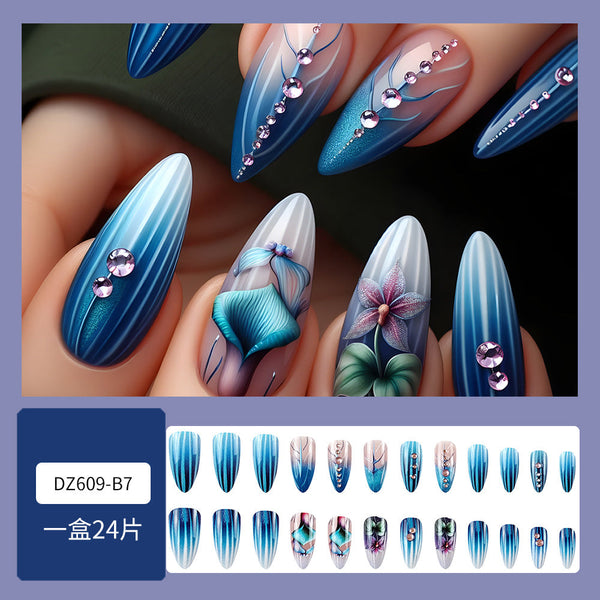 Press on nails DZ609-B7 Striped Flower
