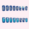 24pcs/Set Press On Nails White and Navy