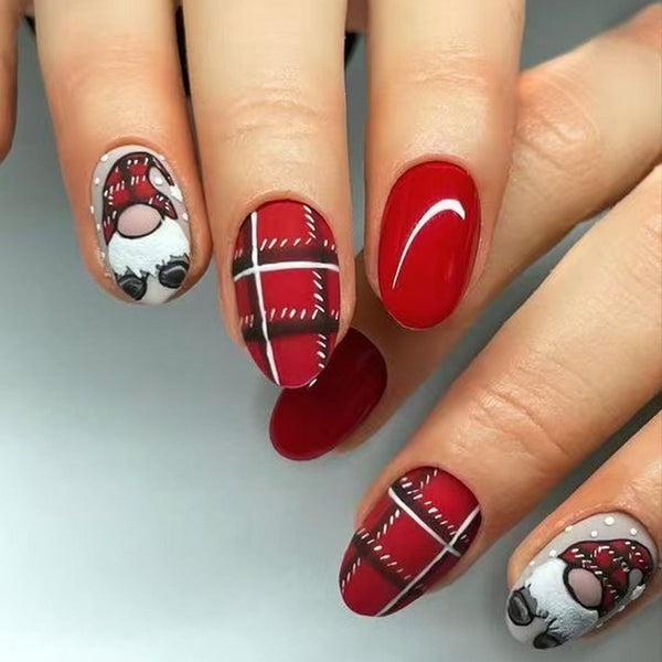 Red short oval check Santa Claus