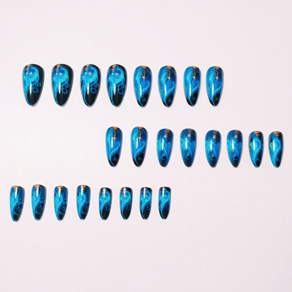 12 Sizes-24 Pcs Press On Nails Royal blue w-88