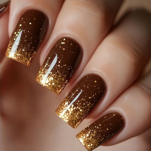Brown glitter ombre manicure