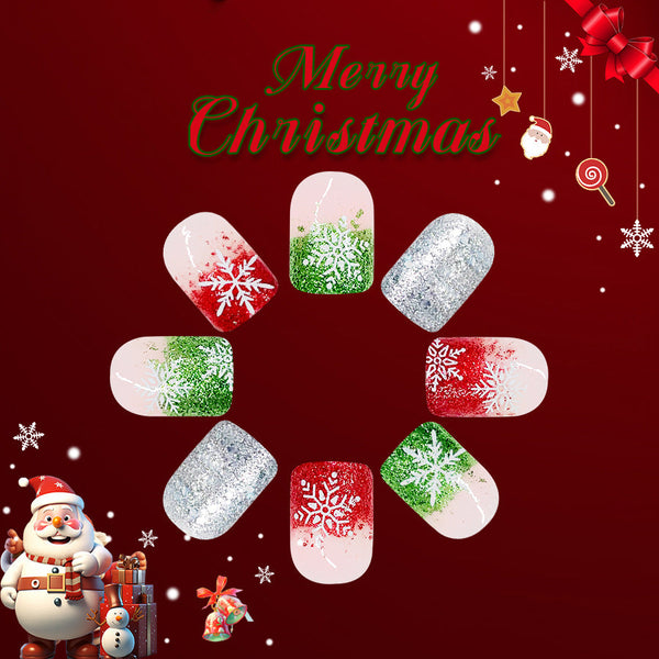 Red green silver glitter white snowflake