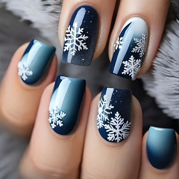 24pcs/Set Press On Nails White and Navy