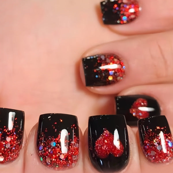 Black solid color contrasting red heart