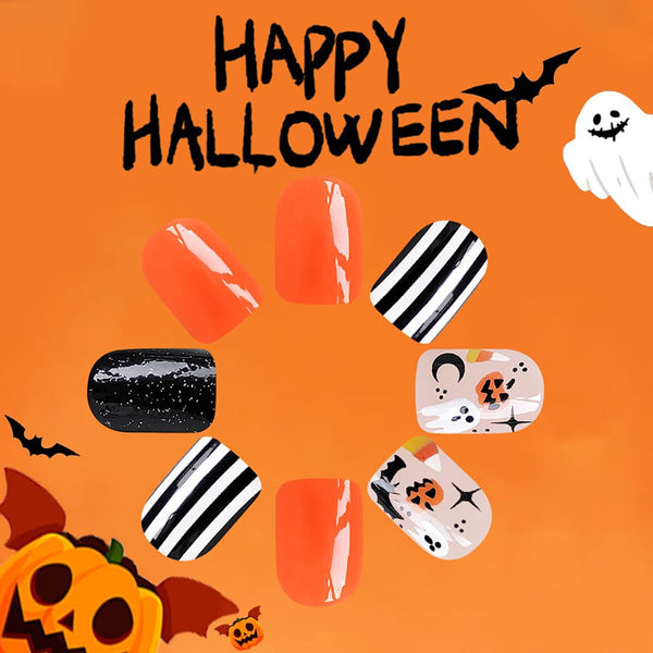 Press on Nail Ghost Bat Pumpkin